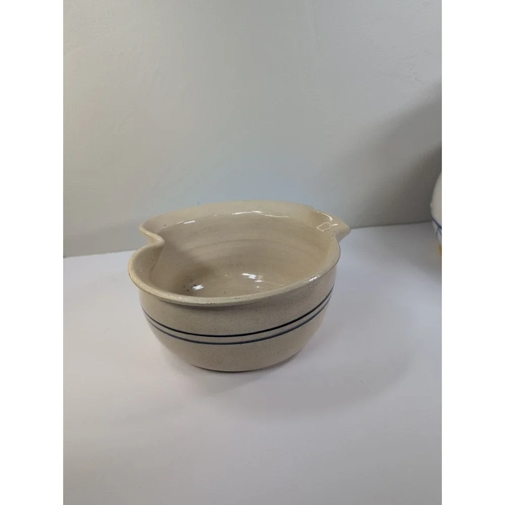 Marshall Pottery TX Cobalt Stripes Heart Batter Mixing Bowl MAGNOLIAS 10